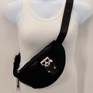 Karl Lagerfeld Paris NWT Black Logo Belt Bag Crossbody 42” Adjustable Strap